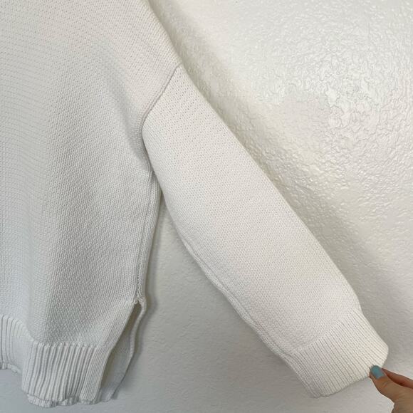 Jenni Kayne Chunky Crewneck Cotton Sweater Ivory White Boyfriend Everyday L - Picture 11 of 16